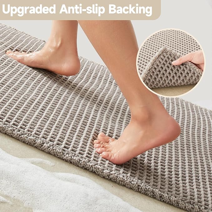 TYUU Waffle Bath Mat, Boho Bathroom Rugs Non Slip Washable Super Absorbent Quick Dry Bath Mat Farmhouse Bathroom Decor, 36"x24" Light Grey
