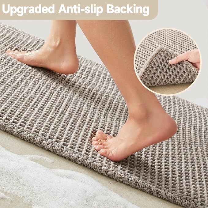 TYUU Waffle Runner Rug Bathroom, Long Boho Bathroom Rugs Non Slip Washable Super Absorbent Quick Dry Farmhouse Bath Decor, 60"x24" Light Grey
