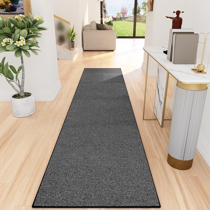AREDO Runner Rug with Non Slip Rubber Backing, Washable Soft Floor Carpet for Kitchen, Hallway, Entryway Indoor, Bedroom, Laundry, Low Pile Area Rugs, Solid color with Pointillism style, 2*10 ft BLACK