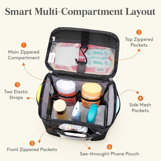 Lifewit Mesh Shower Caddy Bag Portable, Quick Dry Hanging Bathroom Organizer with PVC Phone Bag, College Dorm Room Essentials for Travel, Gym, Camping, Toiletry Tote for Women Men, Medium, Black