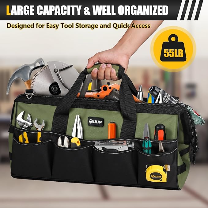 UUP Heavy Duty Tool Bag 20-Inch, Extra Large 16-Pocket Portable Empty Tool Box Organizer Storage, Toolbox Organization, Soft Handle Carrying Toolbag with Zipper, Father Dad Men Mechanic Birthday Gift
