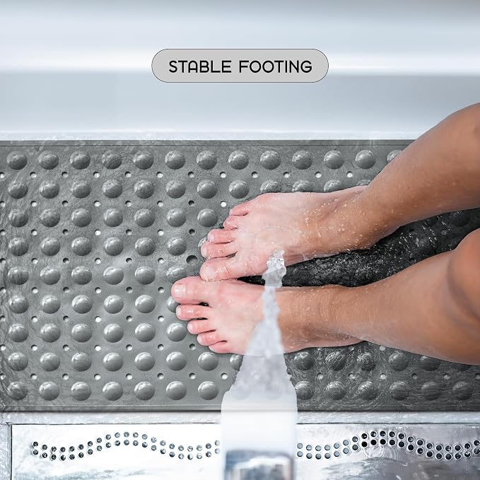 LDC Bath Mat for Tub, Inside Shower Bathtub Mat with Drain Holes and Suction Cups, Anti Slip Bath Mat Inside Tub Extra Long, 40x16 - Light Grey