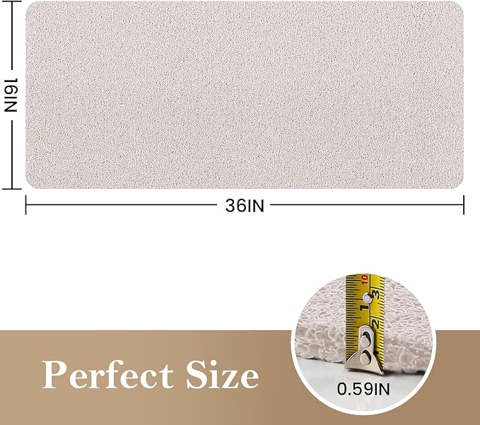 Shower Mat Bathtub Mat Non-Slip,36x16 inch, Soft Tub Mat with Drain,PVC Loofah Bath Mat (Phthalate Free) for Tub and Bathroom,Quick Drying,White