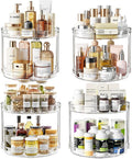 LAMU 4 Pack 10.6'' 2-Tier Lazy Susan Turntable Organizer Rotating Spice Rack Organization for Cabinet, Kitchen, Pantry, Countertop, Bathroom, Vanity, Makeup Organizer, Clear