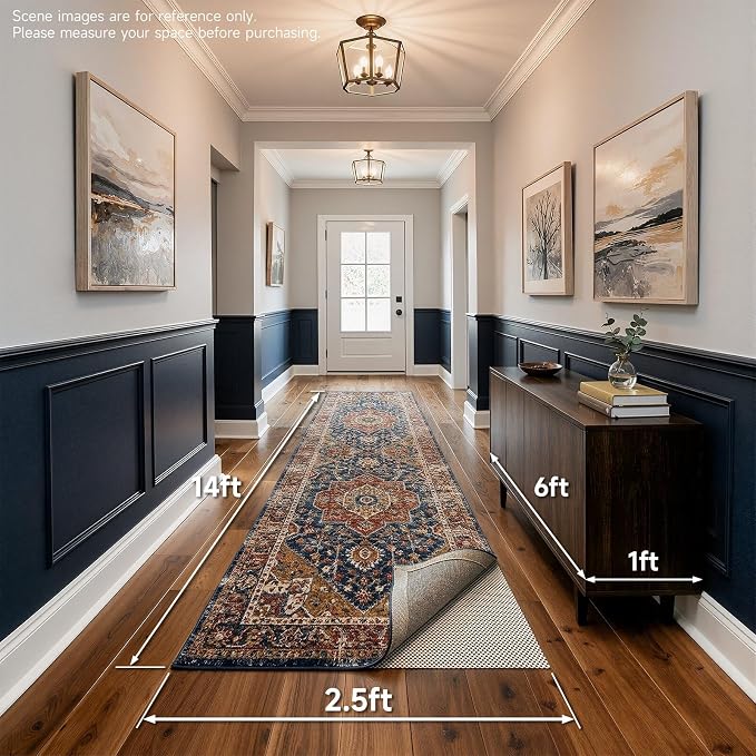 Veken 2.5x14 Ft Rug Pad Gripper for Hardwood Floors, Non Slip Rug Pads for Area Rugs, Thick Rug Grippers for Tile Floors, Under Carpet Anti Skid Mat, Keep Your Rugs Safe and in Place