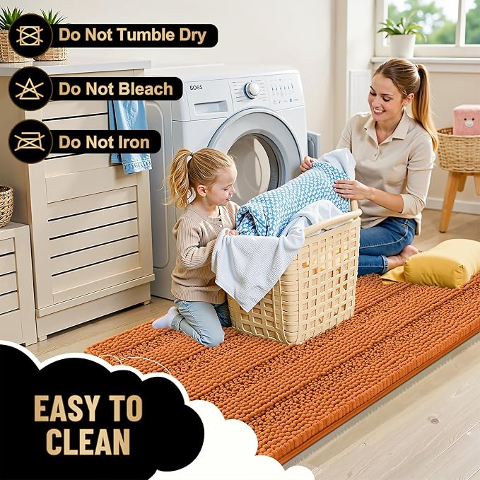 OLANLY Thick Bathroom Runner Rugs 44x24, Extra Absorbent Chenille Striped Bath Rugs, Rubber Backing, Machine Wash Dry, Long Bath Mats for Bathroom Floor, Tub and Shower, Home Decor Accessories, Clay