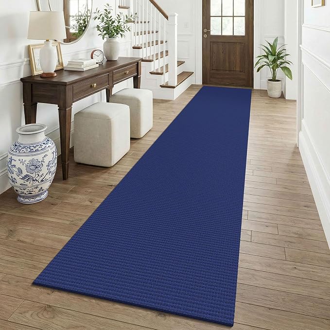 KOZYFLY Cotton 2.5'x12' Runners Rugs for Hallway, Long Washable Runner Rug, Woven Non Slip Kitchen Runner, Braided Entryway Rug, Floor Carpet for Entry, Aisle, Hall, Royal Blue/Navy