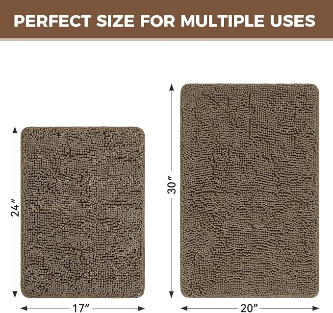 Bcoimo Bathroom Rug Set, Chenille Bathroom Rugs, Absorbent Non Slip Plush Bath Mats, Machine Washable Fast Drying Floor Mats for Tub, Shower, Sink, Vanity