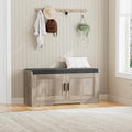Homleke 2-Tier Storage Bench, Shoe Bench with Thickened Padded Seat Cushion, Entryway Bench with 2 Doors, Adjustable Shelf, 13.8" D x 37.4" W x 18.5" H, for Entryway, Living Room, Bedroom, Greige