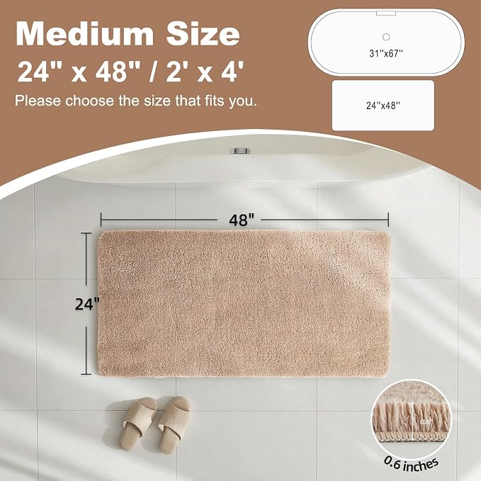 TYUU Beige Bathroom Rugs, Ultra Soft Bath Rugs Non Slip Washable, Super Absorbent Quick Dry Bath Mat with Rubber Backing for Bathroom Floor, Shower, or Sink, Beige 24" x 48"