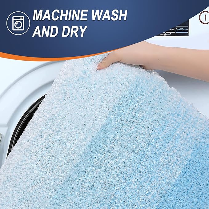 OLANLY Bathroom Runner Rugs Mat 44x24, Extra Soft Absorbent Microfiber Bath Rugs, Rubber Backing, Quick Dry, Washable Long Bath Mats for Bathroom, Tub and Shower, Home Decor Accessories, Sky Blue
