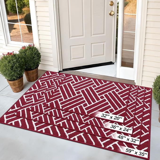 OLANLY Indoor Door Mat, 36x24 Inch, Dirt Resistant and Absorbent, Non-Slip Rubber Backing Floor Mats, Easy Clean Low-Profile Doormat for Entryway, Front Door, and Inside Entrance, Burgundy