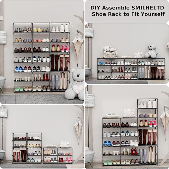 SMILHELTD Large Shoe Rack 3 Row 8 Tier for Entryway Organizer 48 Pairs, Tiered Sneaker Shelves with Dust-Proof Mats, Space Saving Storage for Garage Closet, DIY Assembly, 49.2" W x 50.8" H
