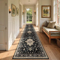 RELEANY Area Rugs Runner 2'6"x12' Washable Non-Slip, Floral Vintage Distress Medallion Carpet for Kitchen Hallway Bedroom Beside Laundry Room Bathroom, Black Brown Neutral Dark Tan