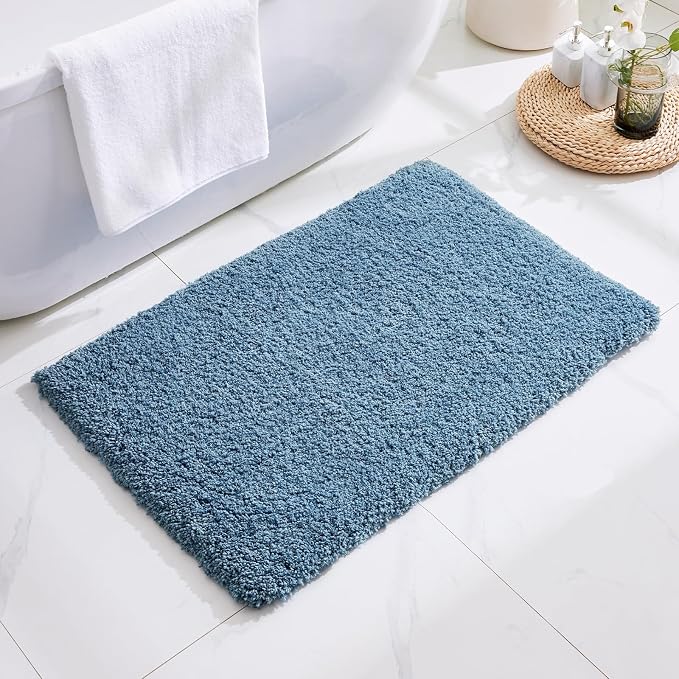 Disolla Blue Bathroom Rug 20x32 - Non-Slip Plush Thick Bath Mat, Highly Absorbent & Ultra Soft Fluffy Floor Mat, Machine Washable for Shower and Tub