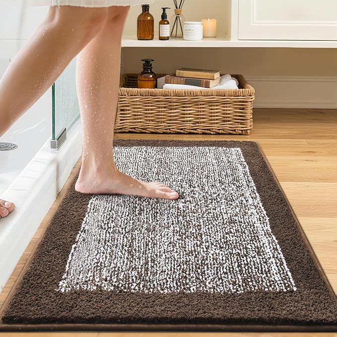 36x24 Large Bathroom Rugs Washable Non Slip, Brown Bath Mat for Bathroom Floor Tub, Soft Absorbent Quick Dry Mats for Shower, Bathtub,Home Decor