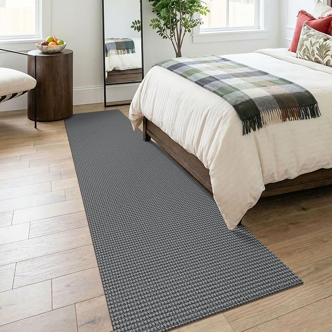 KOZYFLY Cotton Runners for Hallway 2.5'x8', Washable Runner Rug, Woven Non Slip Kitchen Runner, Braided Entryway Rug, Floor Carpet for Foyer, Bedroom, Hall, Grey/Dark Grey