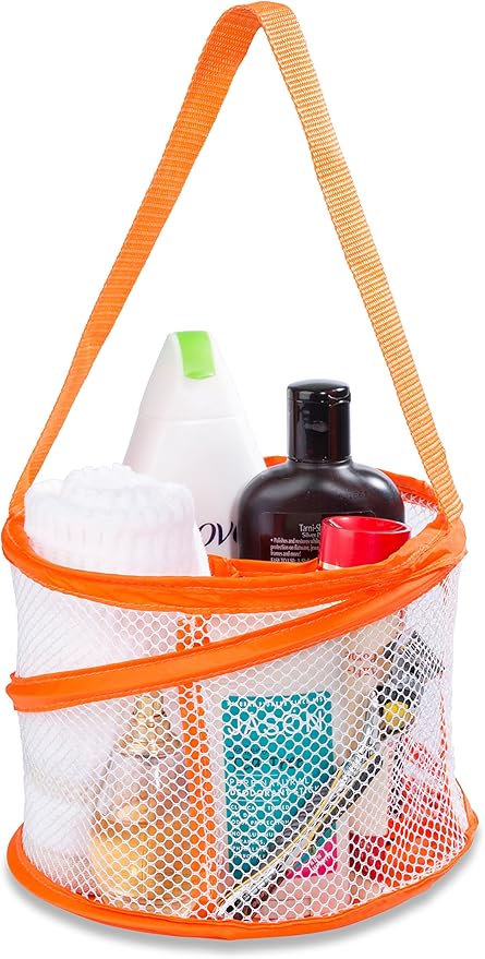 Handy Laundry Portable Shower Caddy – Collapsible Mesh Organizer with Handle, Quick Dry, Large Compartments for Dorm, College, Gym, Travel, Camp, Bathroom Essentials (Orange)