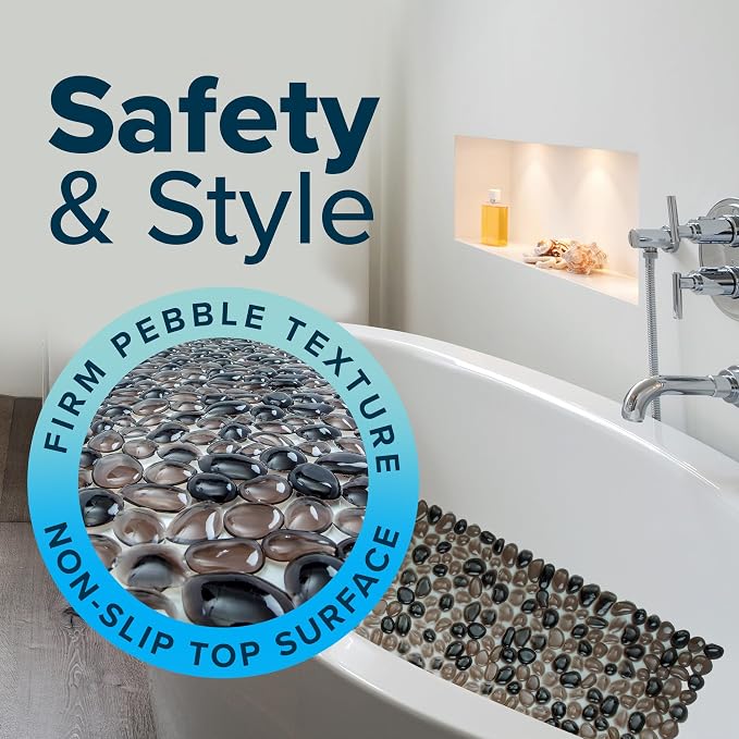 SlipX Solutions Non Slip Pebble Bath Mat for Shower & Bathtub 38x17 | River Rock Look | Accupressure | Massage Bath Mats for Tub | 188 Suction Cups | Machine Washable, Bronze Pebbles