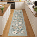 DUKINO 2x8 Runner Rug for Hallway, Washable Kitchen Runner Rug with Rubber Backing Non Slip, Low Pile Soft Boho Floral Thin Carpet for Entryway, Hallway, Bathroom, Laundry Room, Sage Green