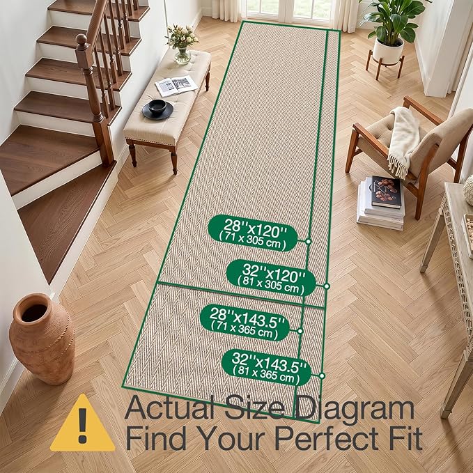 LUMI Ultra Thin Runner Rug for Hallway 2.7'x12', Non-Slip Entryway Rug with Rubber Backing, Unique Herringbone Design for Hallway, Entry, Kitchen, Patio, Beige