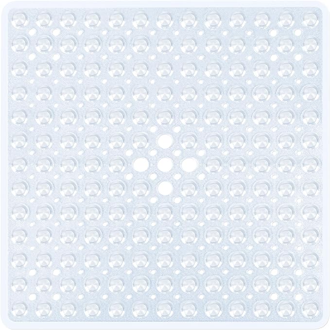Clear Square Shower Mat Bathtub Mat Non Slip 21x21 Inch, Square Bath Mat for Inside Shower Tub, Shower Stall Mats for Bathroom Floor, Big Suction Cups Drain Hole, Easy Washable, BPA-Free