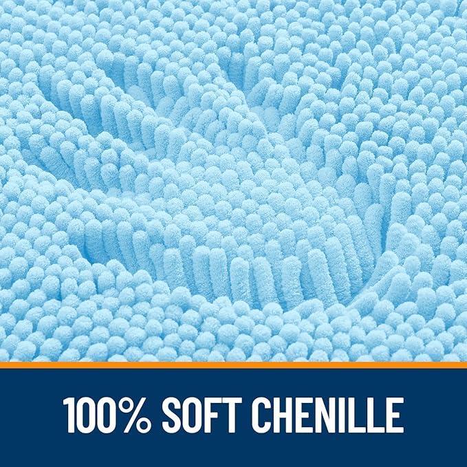 OLANLY Toilet Rugs U-Shaped 20x20, Extra Soft Absorbent Chenille Contour Bathroom Rugs for Toilet, Dry Quickly, Machine Washable, Non-Slip Bath Mat, Sky Blue