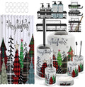 Clara Clark Bathroom Accessories Set - Christmas Bathroom Set with Adhesive Corner Shower Caddy Hanging, 24PC Bathroom Accessory Set, Christmas Shower Curtain Set with Toilet Brush and Trash Can