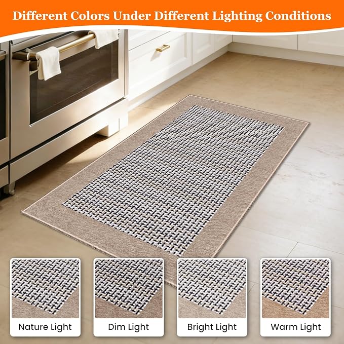 StepRite Kitchen Rugs, Kitchen Mats for Floor, 32"x20" Non-Slip Machine-Washable Kitchen Throw Rug, Absorbent Kitchen Runner Rugs Office, Sink Standing Desk Mat, Decor Carpet, Khaki