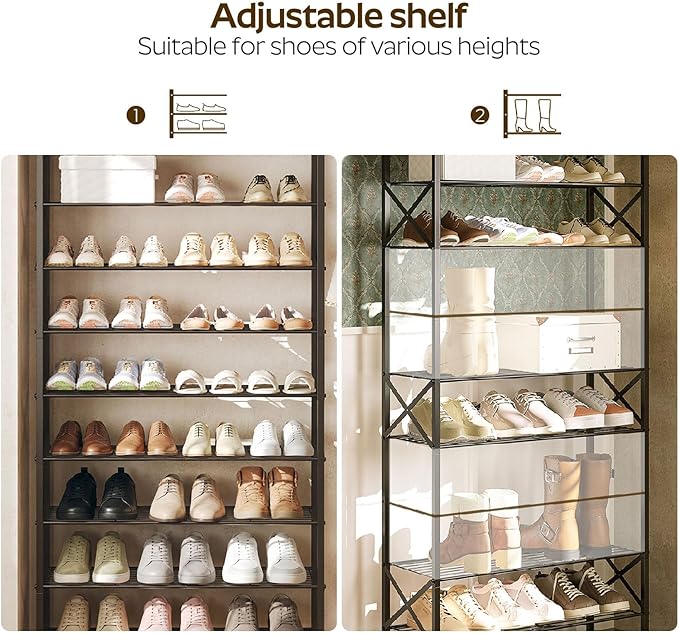YATINEY 8 Tier Shoe Rack, Large Capacity Shoe Storage Organizer Holds 32 Pairs, Sturdy and Stable, for Entryway, Hallway, Closet, Dorm Room, Charcoal and Black SS08BC