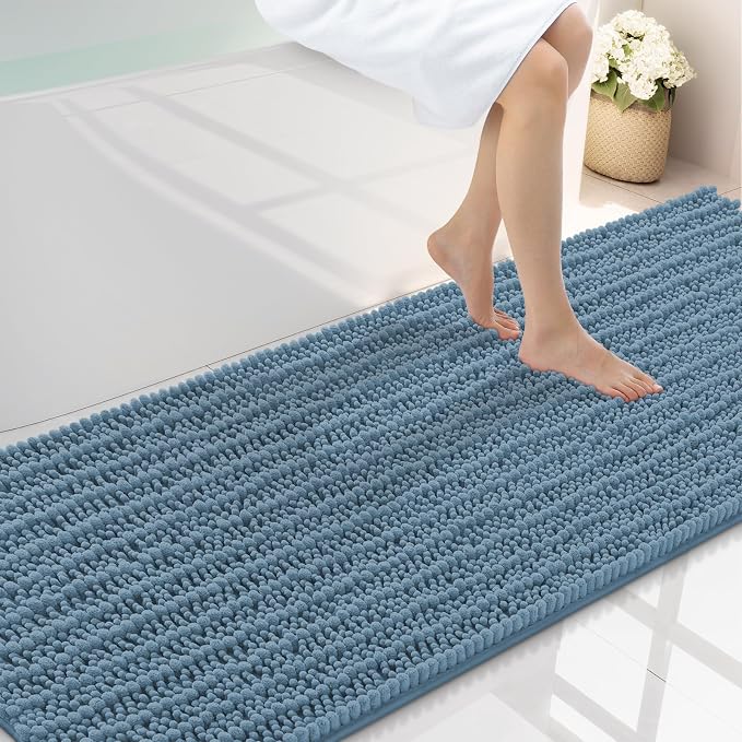 Smiry Bathroom Rugs Mat 70x24, Extra Soft Absorbent Chenille Bath Rugs, Non Slip Rubber Backing Machine Washable Quick Dry Bath Mats for Bathroom Floor, Tub, Shower, Home Accessories, Grayish Blue