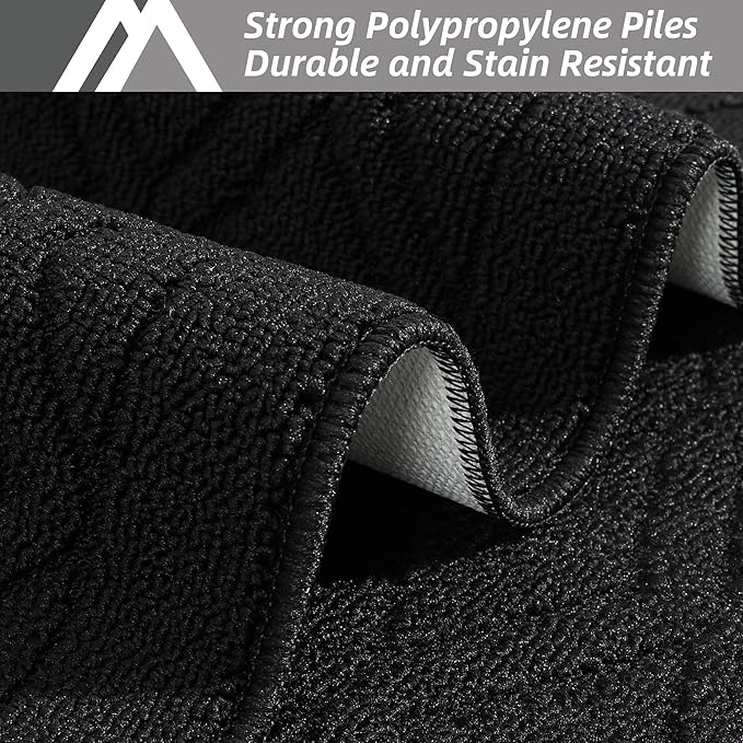 COSY HOMEER 48x20 Inch/30X20 Inch Kitchen Rug Mats Made of 100% Polypropylene 2 Pieces Soft Kitchen Mat Specialized in Anti Slippery and Machine Washable,Black