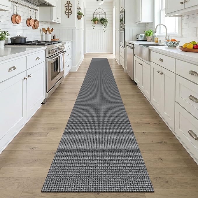 KOZYFLY Braided 2x18 Runners Rugs for Hallway, Extra Long Washable Runner Rug, Woven Non Slip Kitchen Runner, Cotton Entryway Rug, Floor Carpet for Entry, Aisle, Hall, Grey/Dark Grey