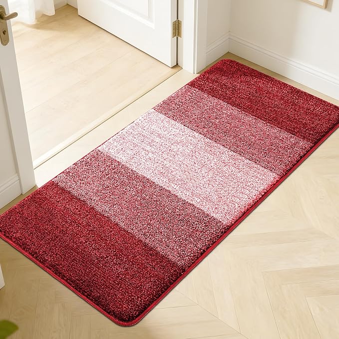Kitinjoy Indoor Outdoor Door Mat, 50x30 Non-Slip Absorbent Dirt Trapper, Low-Profile Washable Inside Entrance Front Floor Mat, Sturdy Soft Entry Doormats for Entryway, Burgundy