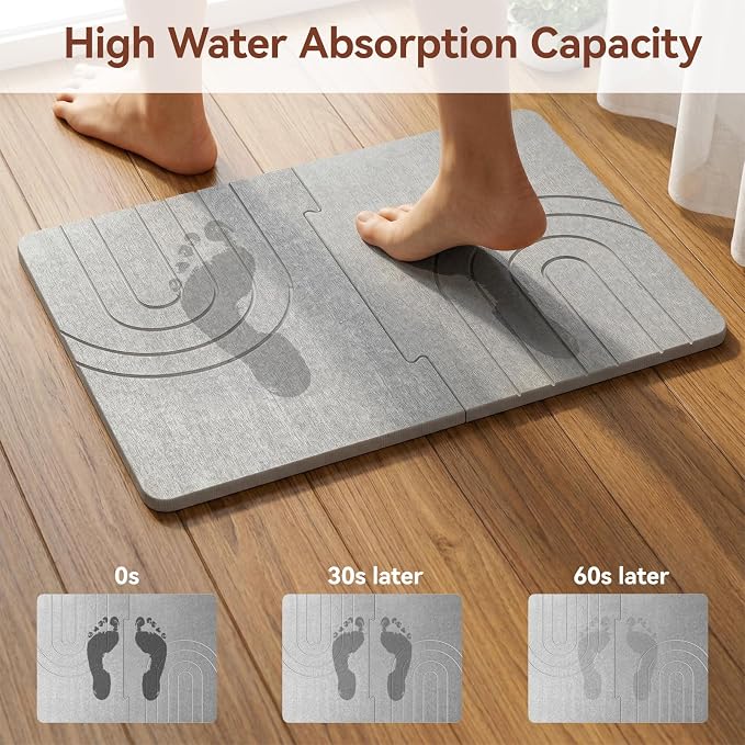 Luxspire Stone Bath Mat, Quick Drying Diatomaceous Earth Bath Mat for Bathroom, Large Bathroom Rug Non Slip, Water Absorbing Shower Mat, Stone Drying Mat for Kitchen Counter, 24 x 16 in, Gray