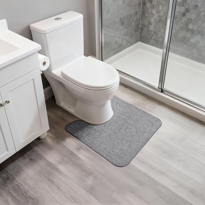 Bosap Toilet Rugs U Shaped Bathroom Rug,Machine Washable Non Slip Quick Dry Super Absorbent Ultra Thin Toilet Mats for Bathroom Toilet.Grey,1'8"x2'(20x24inch)