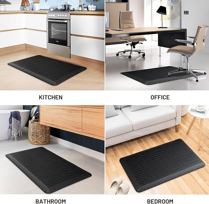 HappyTrends Kitchen Floor Mat - 4/5 Inch Thick Anti-Fatigue Kitchen Rug,Waterproof Non-Slip Kitchen Mats and Rugs Heavy Duty Ergonomic Comfort Rug for Kitchen,Office,Sink,Laundry,(22"x36", Black)