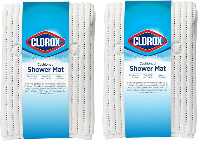 Duck Brand Clorox Cushioned Shower Mat, Non Slip Bathtub Mat with Suction Cups, 21 Inches x 21 Inches, White, 2 Pack