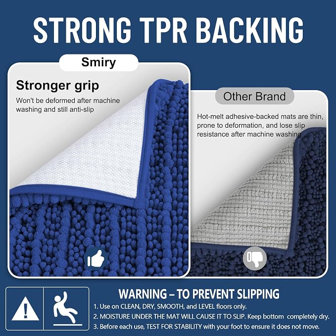 Smiry Bathroom Rugs Mat 30x20, Extra Soft Absorbent Chenille Bath Rugs, Non Slip Rubber Backing Machine Washable Quick Dry Bath Mats for Bathroom Floor, Tub, Shower, Home Decor Accessories, Royal Blue