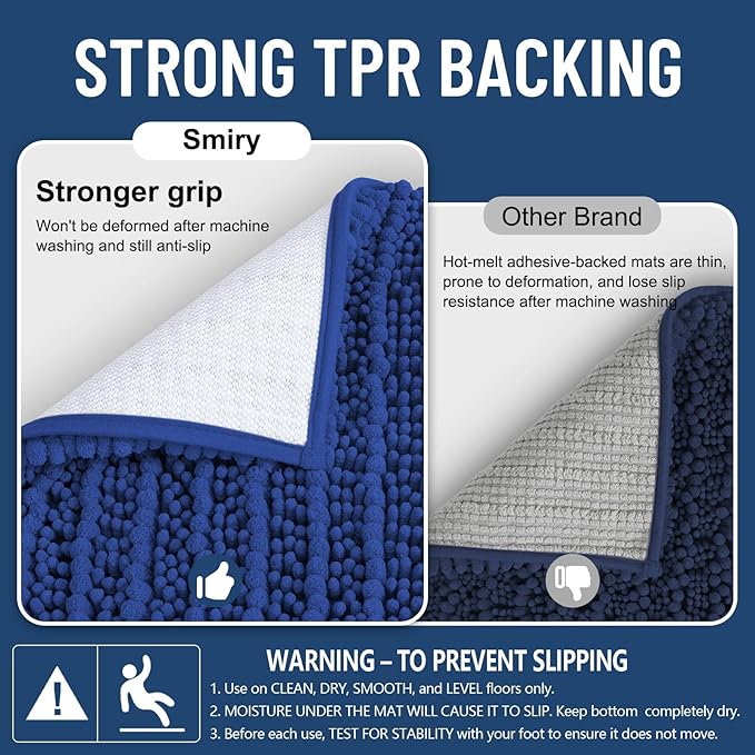 Smiry Bathroom Rugs Mat 34x21, Extra Soft Absorbent Chenille Bath Rugs, Non Slip Rubber Backing Machine Washable Quick Dry Bath Mats for Bathroom Floor, Tub, Shower, Home Decor Accessories, Royal Blue