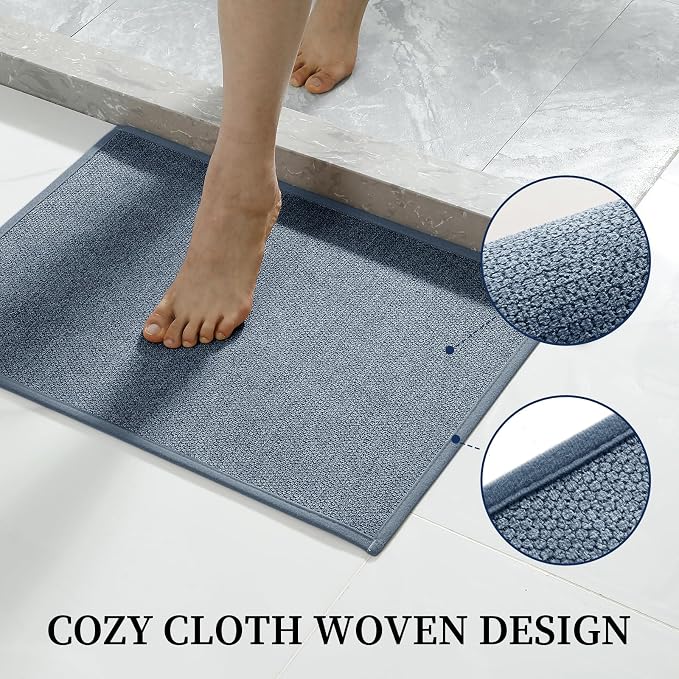 YIHOUSE Navy Blue Bathroom Rugs Sets 4 Piece, Quick Dry Thin Bath Mat with Toilet Rug, Non Slip Absorbent Machine Washable, Bath Runner Rugs for Bathtub Sink Home Decor