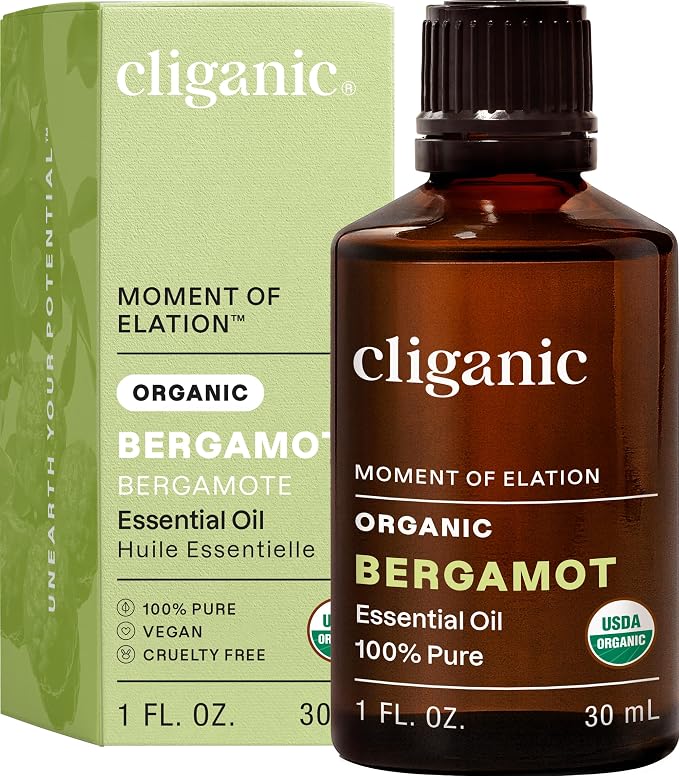 Cliganic Organic Bergamot Essential Oil, 100% Pure Natural for Aromatherapy | Non-GMO Verified
