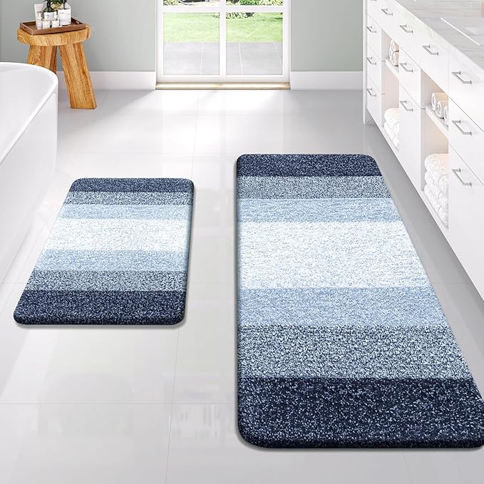 OLANLY Bathroom Runner Rugs Mat 47x20, Extra Soft Absorbent Microfiber Bath Rugs, Rubber Backing, Quick Dry, Washable Long Bath Mats for Bathroom, Tub and Shower, Home Decor Accessories, Navy Blue