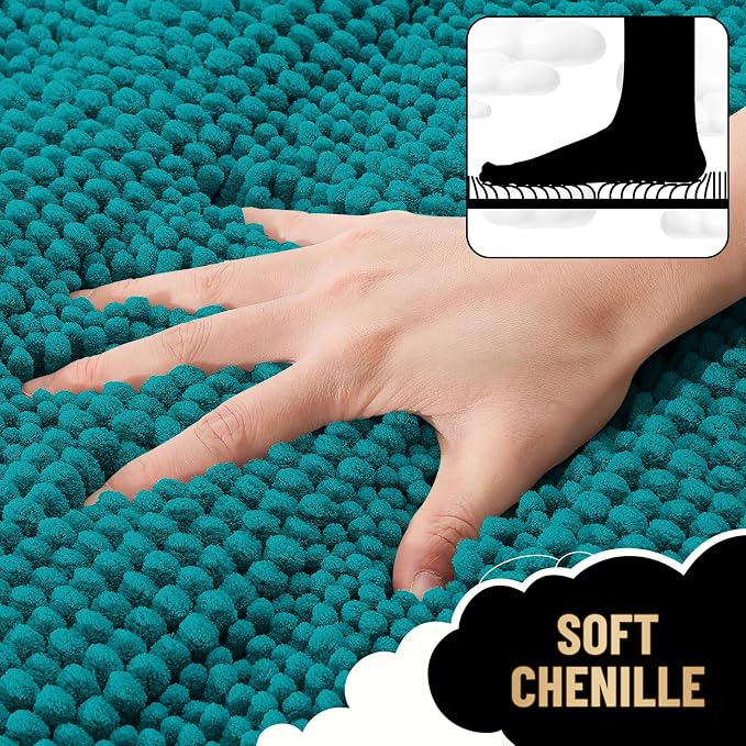 OLANLY Thick Small Bathroom Rugs 24x16, Extra Absorbent Chenille Striped Bath Rugs, Rubber Backing, Machine Wash, Bath Mats for Bathroom Floor, Tub and Shower, Home Decor Accessories, Deep Lake