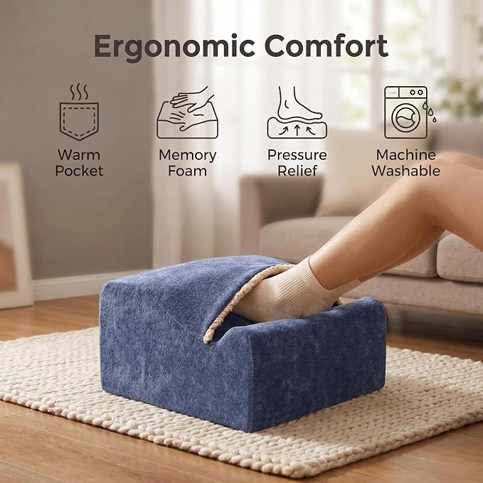 Foot Rest for Under Desk at Work, Office Footrest with Warm Feet Pocket,Ergonomic Under Desk Footrest with Washable Cover, Stool for Office Chair & Back &Pain Relief, (Blue+)