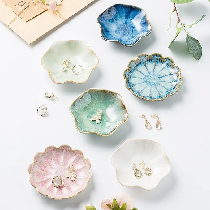 BEUNAIZER Jewelry Dish Tray, Ring Dish, Ceramic Trinket Tray, Key Bowl, Decorative Plate, for Friends Sisters Daughter Mother(Light Green)