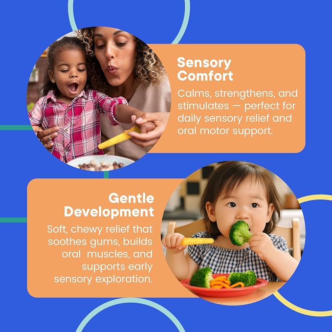 E-Z Spoon Soft – Oral Motor Spoon for Toddlers & Special Needs, Soft-Flex Tool for Sensitive Use, Anti-Gag, Shallow Bowl, Textured Grip for Control, Yellow