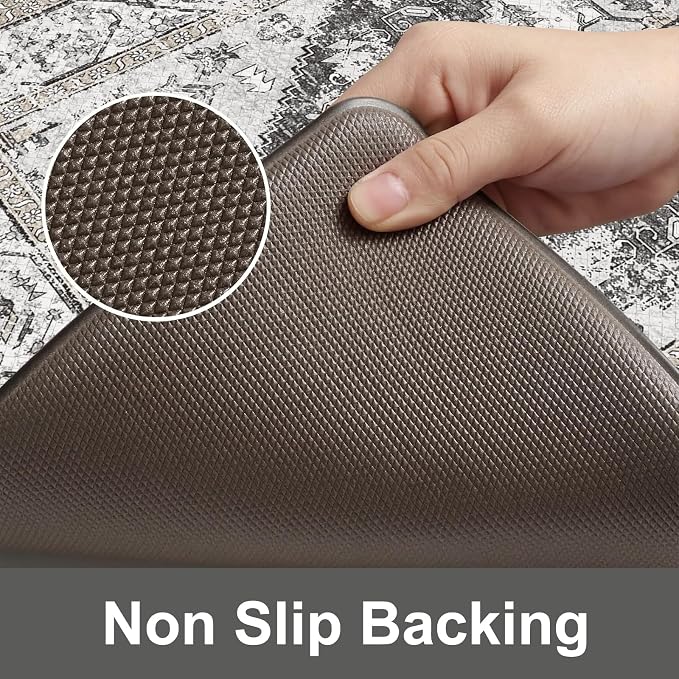KIMODE Anti Fatigue Kitchen Mats, Boho Vintage Kitchen Rugs Sets of 2, Non Slip Waterproof Kitchen Floor Mats, Ergonomic Cushioned Standing Mats for Sink, Laundry, Desk Grey 20"x47"+20"x32"