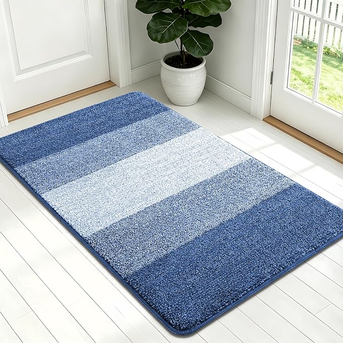 Kitinjoy Indoor Outdoor Door Mat, 54x32 Non-Slip Absorbent Dirt Trapper, Low-Profile Washable Inside Entrance Front Floor Mat, Sturdy Soft Entry Doormats for Entryway, Navy Blue