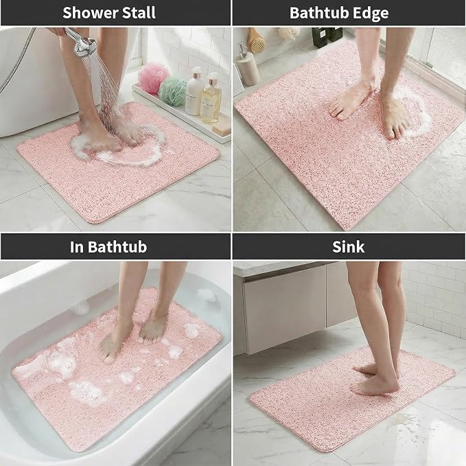 Square Shower Mat Non Slip, 24 x 24 Inch PVC Loofah Bath Mat for Wet Area, Soft Comfortable Bath Mats for Bathroom, Foot Scrubber Anti Slip Shower Mats, Quick Drying